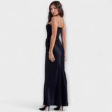 Schwarzes Satin-Maxikleid mit Drapierung